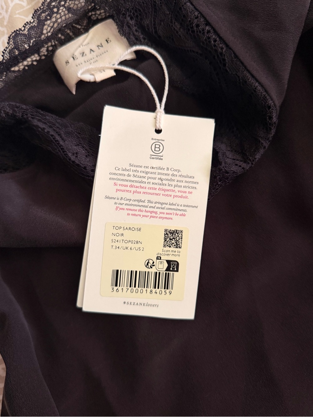 Sezane Saroise Silk Top in Black Size US 2 NWT - Picture 7 of 8